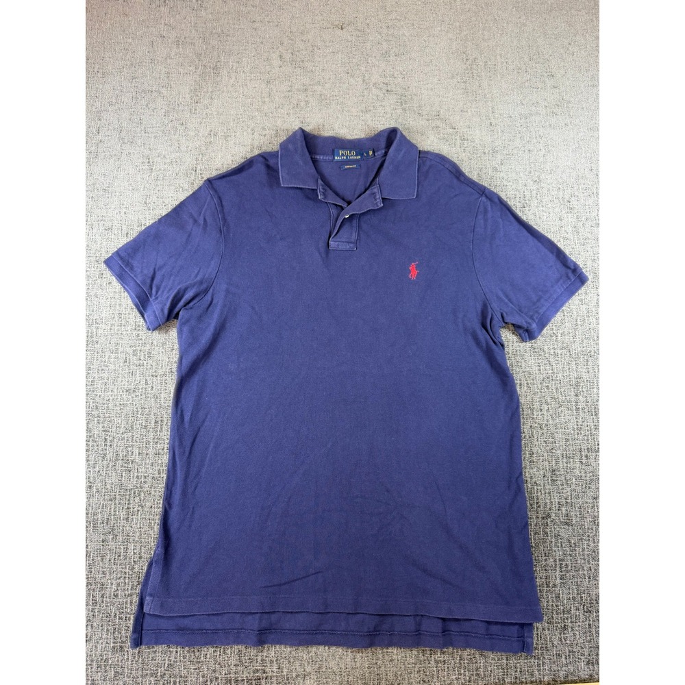 Polo Ralph Lauren Mens Custom Fit Navy Blue Short Sleeve Polo Shirt Large
